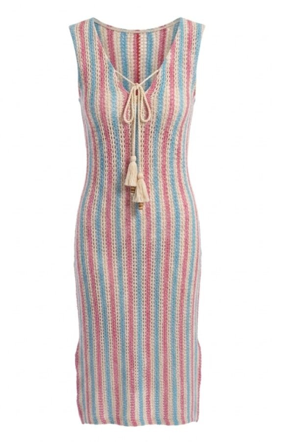 Striped Knitted Tassel Beach Dress