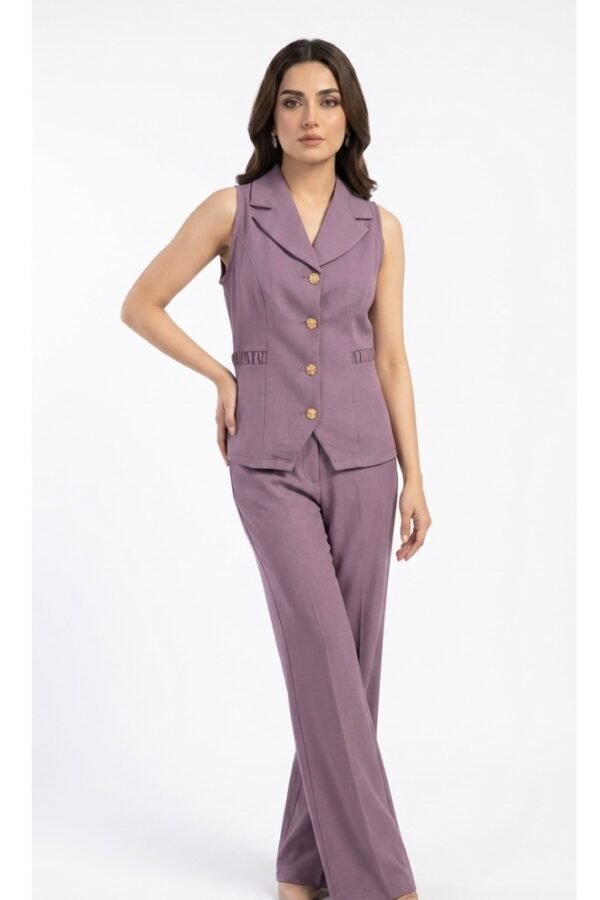 Mauve Sleeveless Blazer Trouser Set