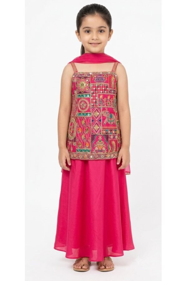 Pink Patchwork Embellished Ethnic Set