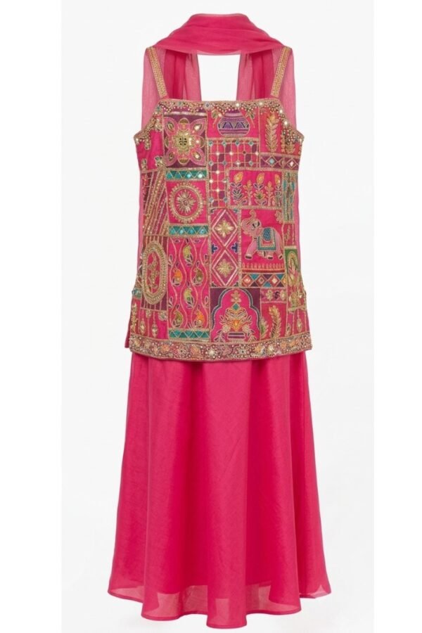 Pink Patchwork Embellished Ethnic Set