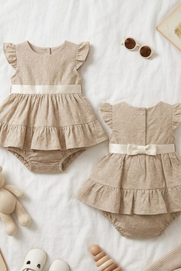 Embroidered Beige Baby Party Dress