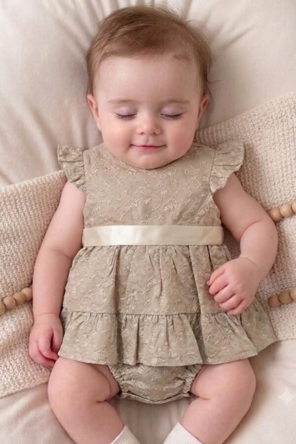 Embroidered Beige Baby Party Dress