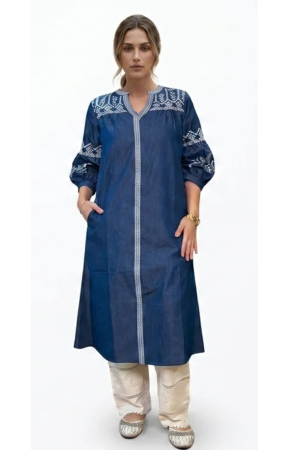 Blue Embroidered Denim Ethnic Kurti