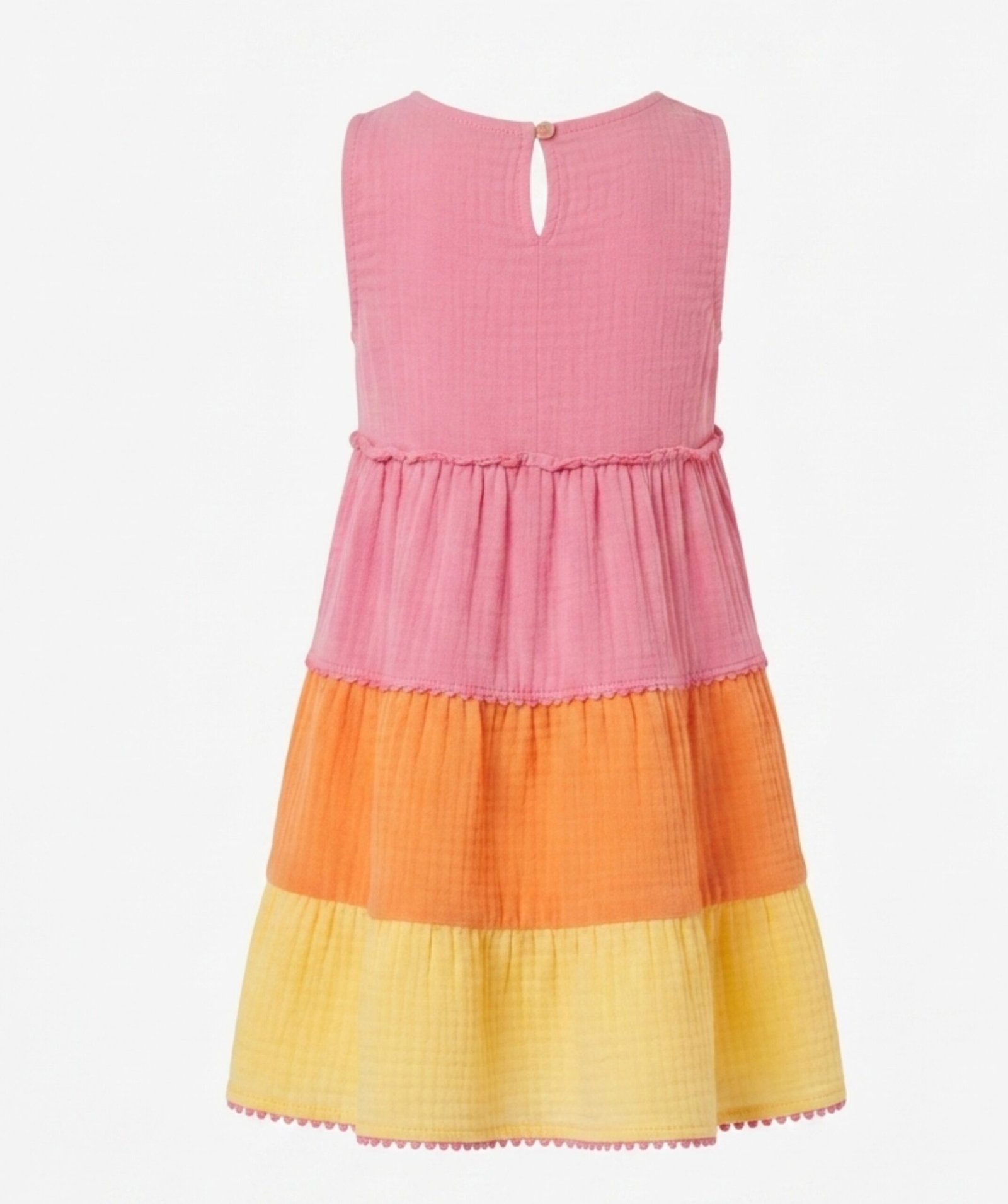 Girls Pink, Orange & Yellow Color Block Tiered Dress - Image 4