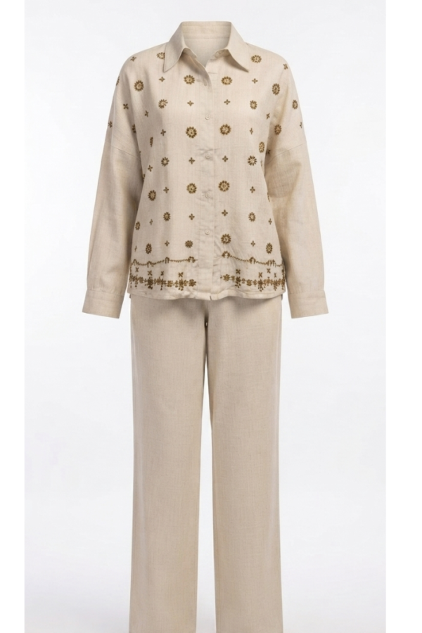 Beige Embroidered Co-ord Set