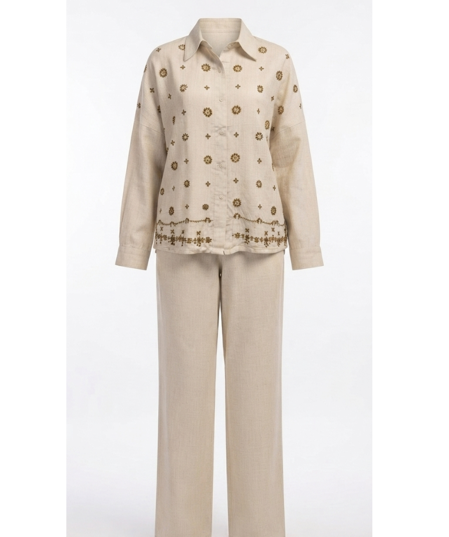 Beige Embroidered Co-ord Set - Image 2