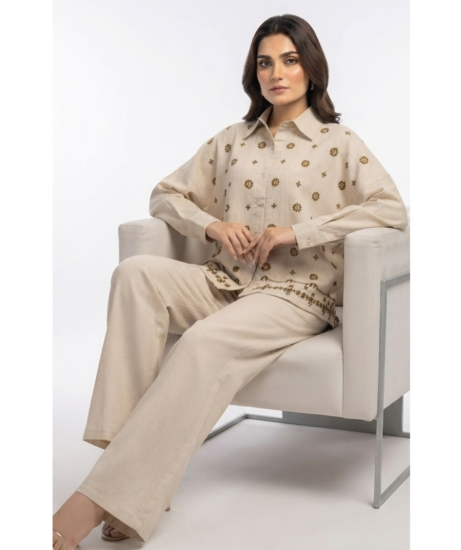 Beige Embroidered Co-ord Set - Image 3