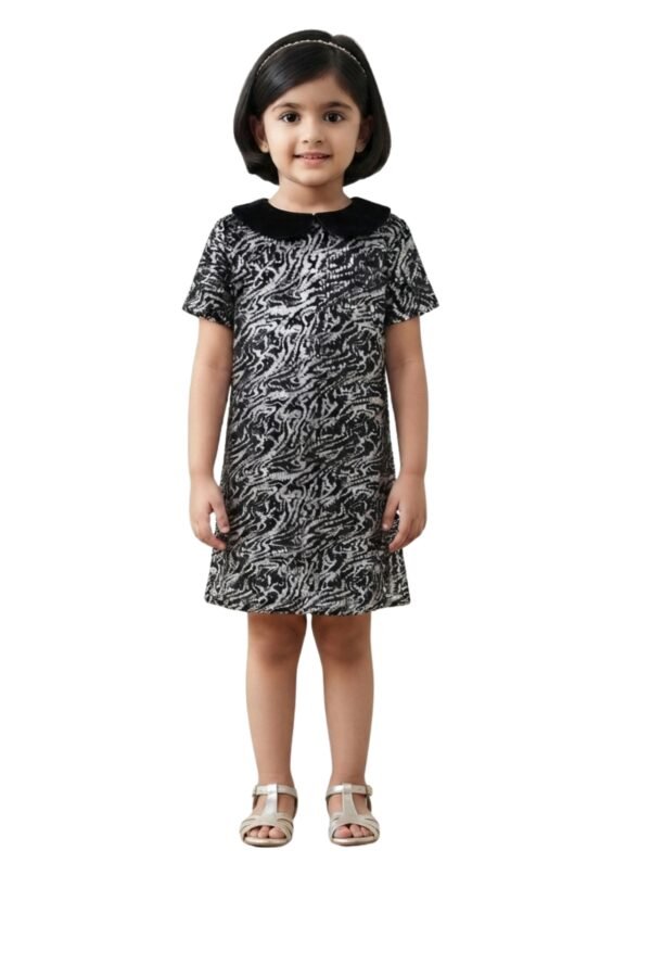 Girls Black & White Abstract Print A-Line Dress