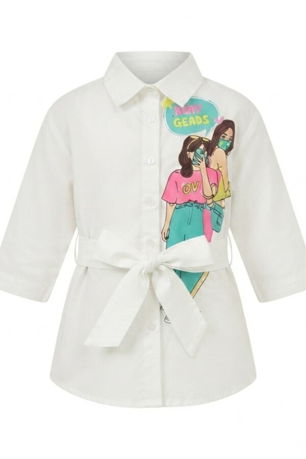Girls White Graphic Print Tie-Front Shirt