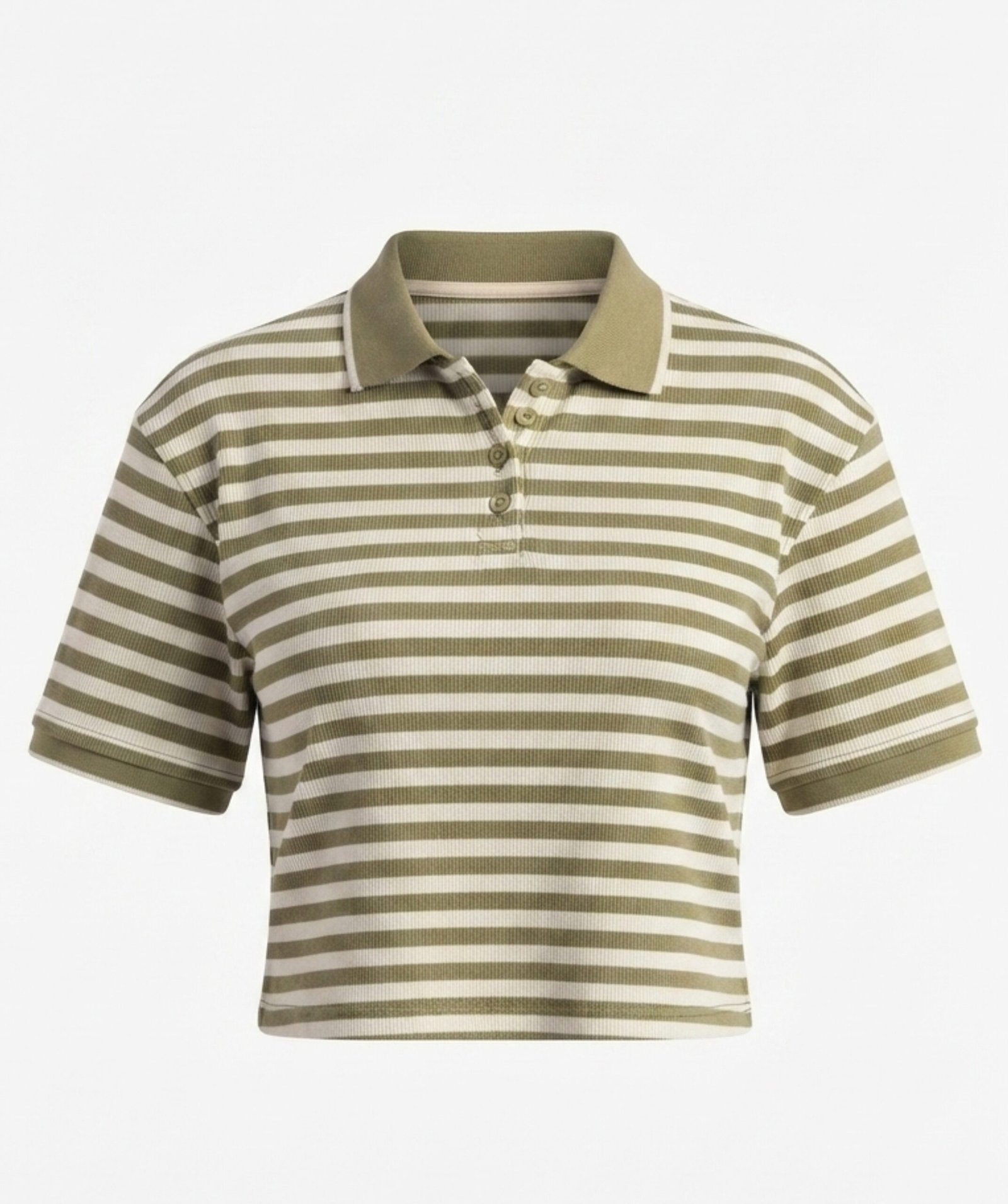 Women's Olive Green & White Striped Cropped T-Shirt - Image 2