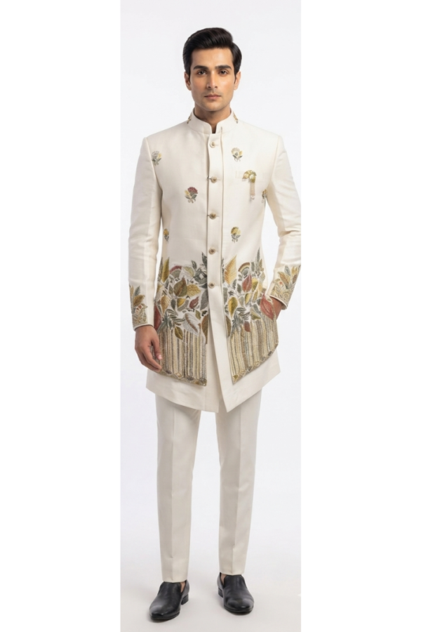 Cream Embroidered Indo-Western Set