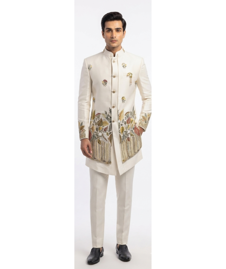 Cream Embroidered Indo-Western Set