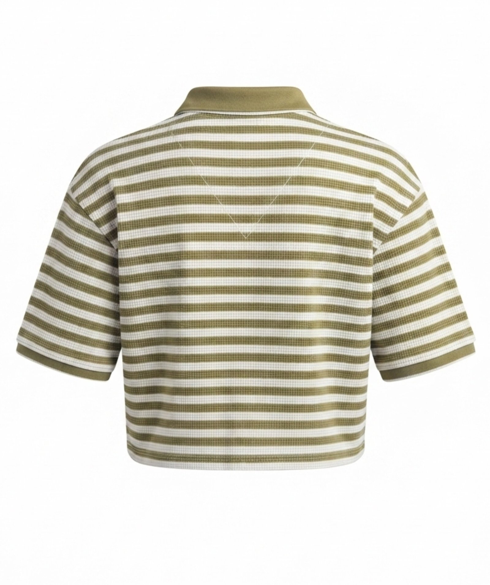 Women's Olive Green & White Striped Cropped T-Shirt - Image 4