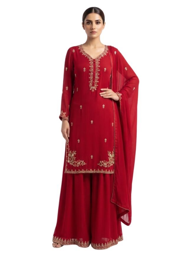 Women's Maroon Embroidered Straight Kurta Set