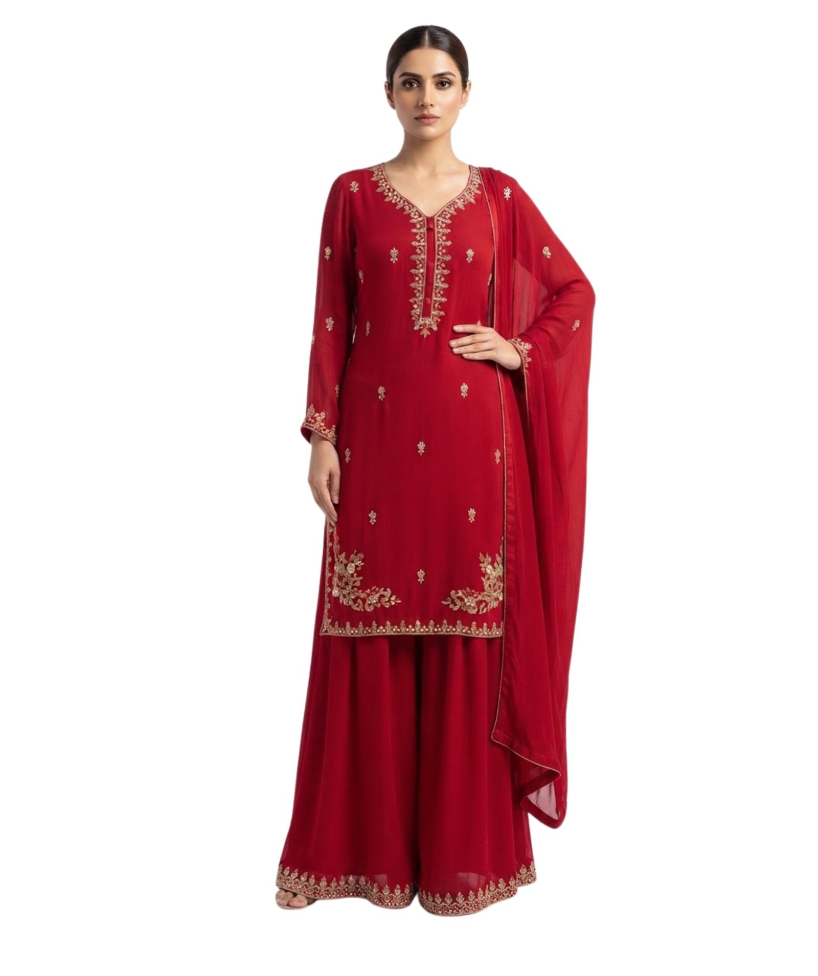 Women's Maroon Embroidered Straight Kurta Set