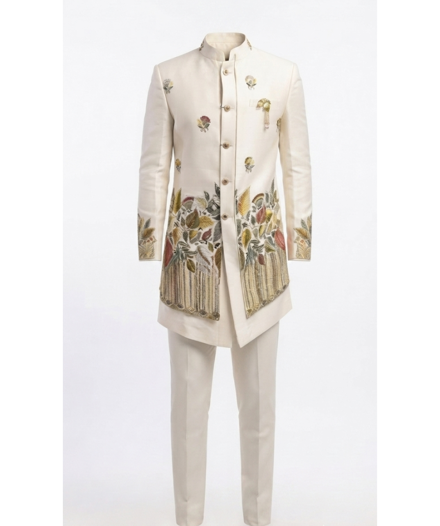 Cream Embroidered Indo-Western Set - Image 2