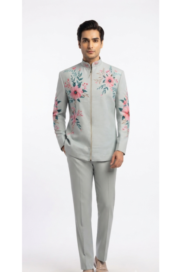 Floral Grey Indo-Western Set