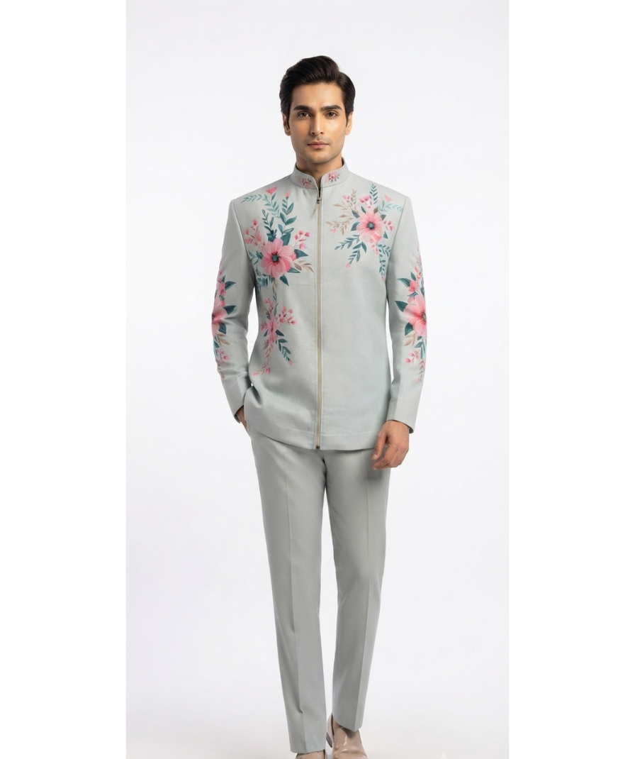 Floral Grey Indo-Western Set