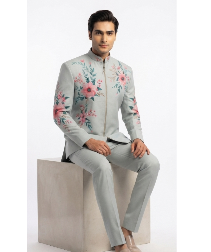 Floral Grey Indo-Western Set - Image 3
