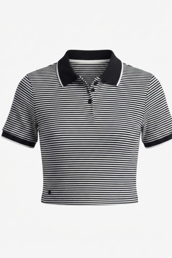 Women's Black & White Striped Cropped T-Shirt