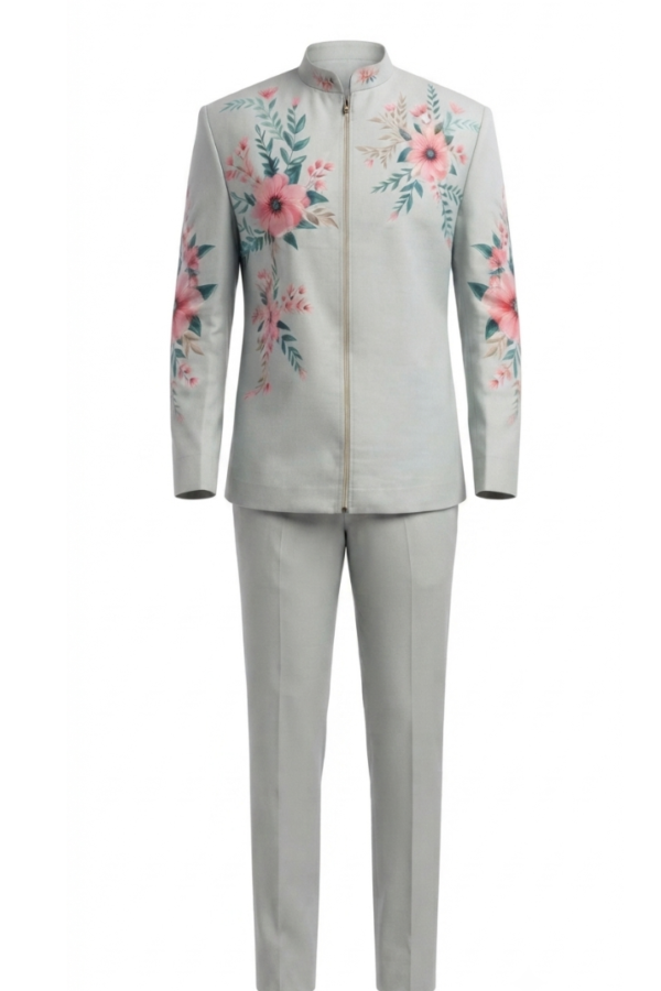 Floral Grey Indo-Western Set