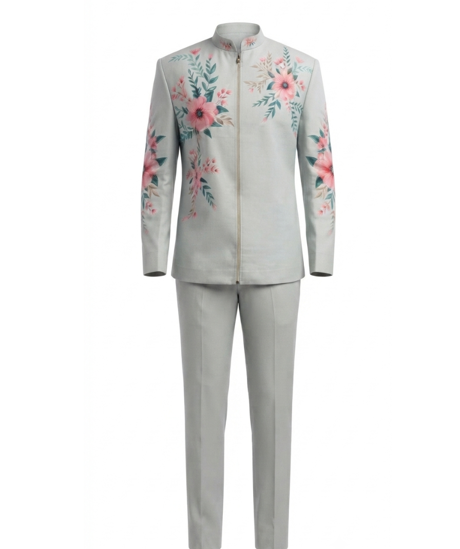 Floral Grey Indo-Western Set - Image 2