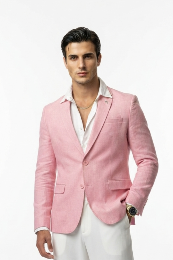 Men's Light Pink Solid Formal Blazer with Full Sleeves and Notch Lapel