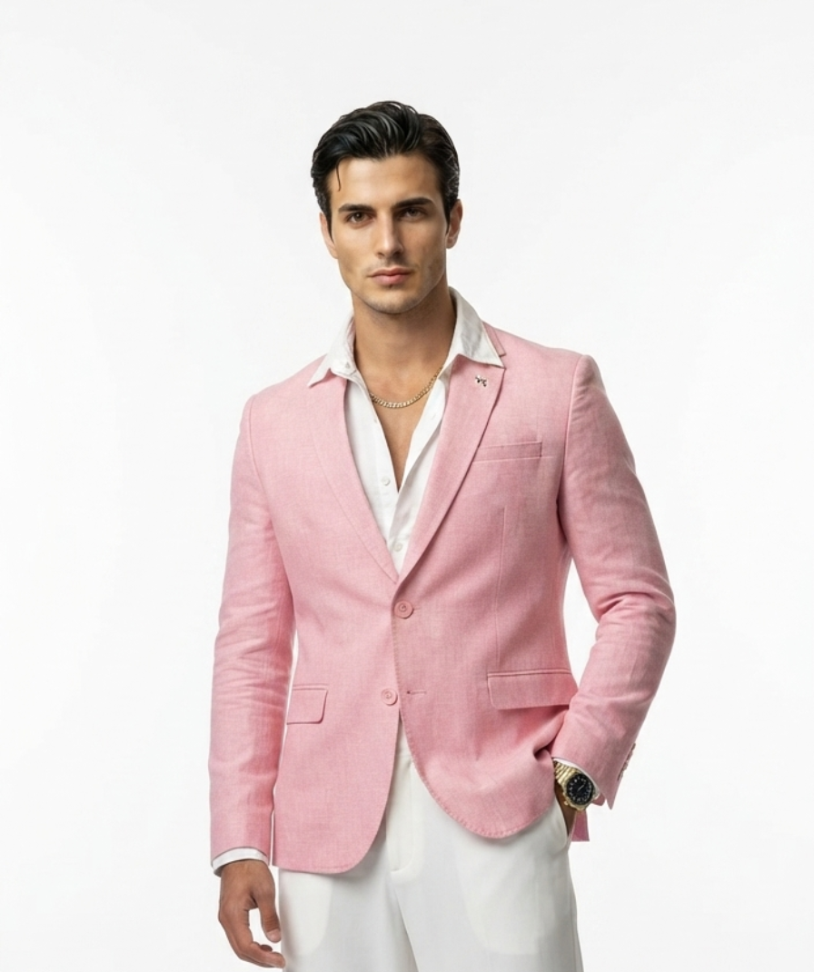 Men's Light Pink Solid Formal Blazer with Full Sleeves and Notch Lapel