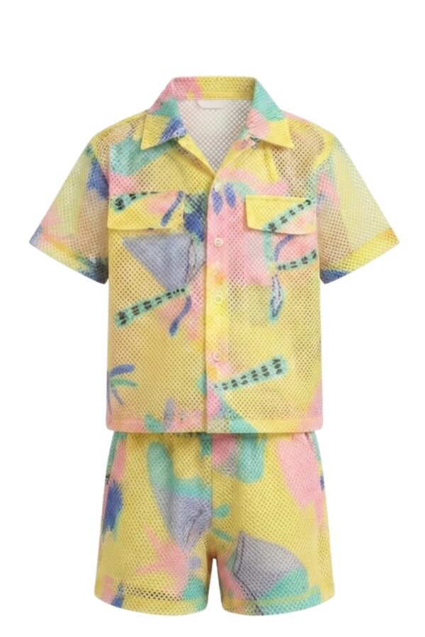 Girls Yellow Tropical Print 3-Piece Co-Ord Set