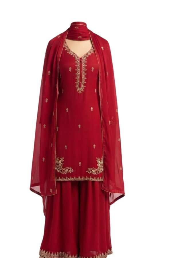 Women's Maroon Embroidered Straight Kurta Set