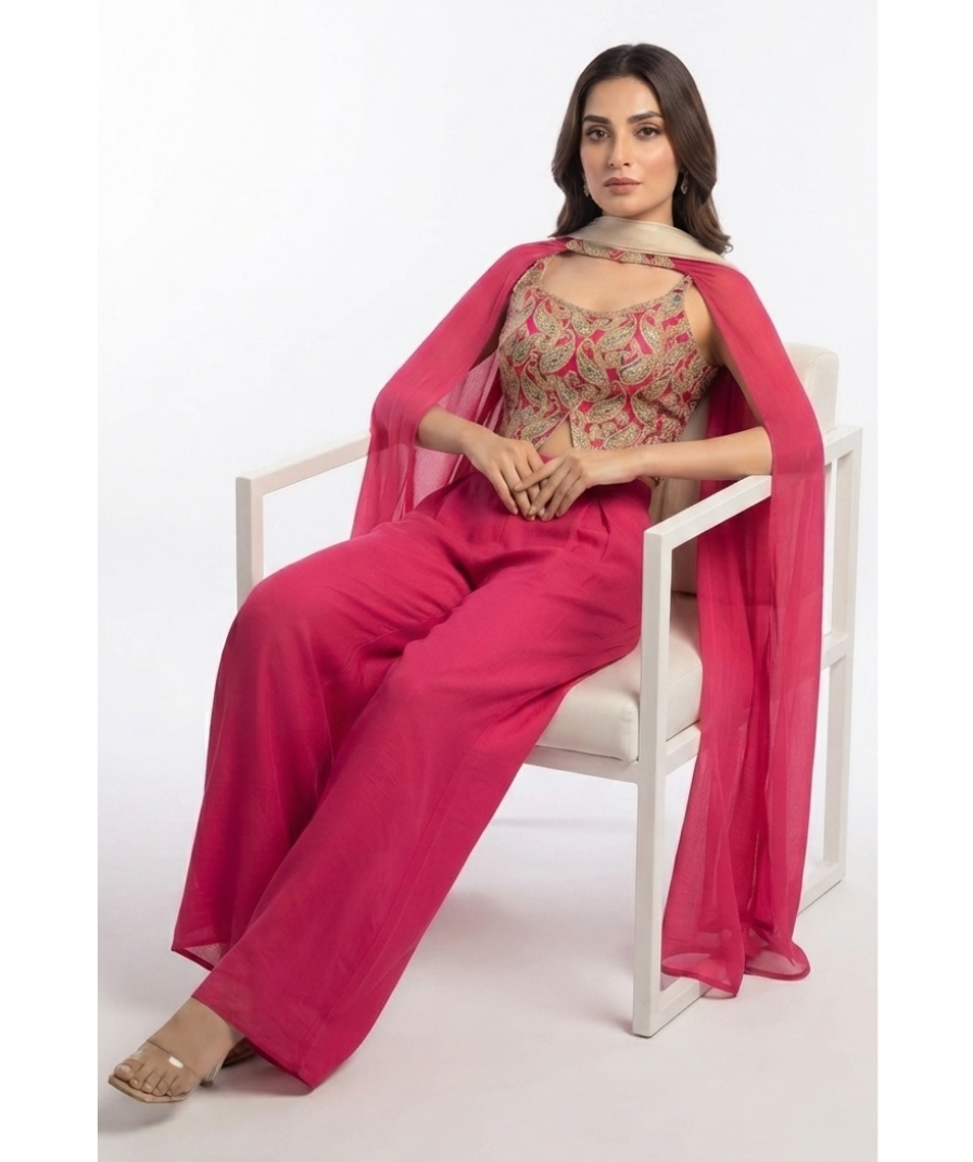 Embroidered Cape Top Palazzo Set - Image 3