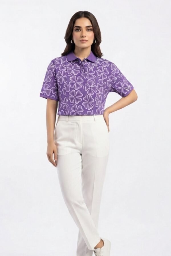 Women's Purple Floral Print Cropped T-Shirt