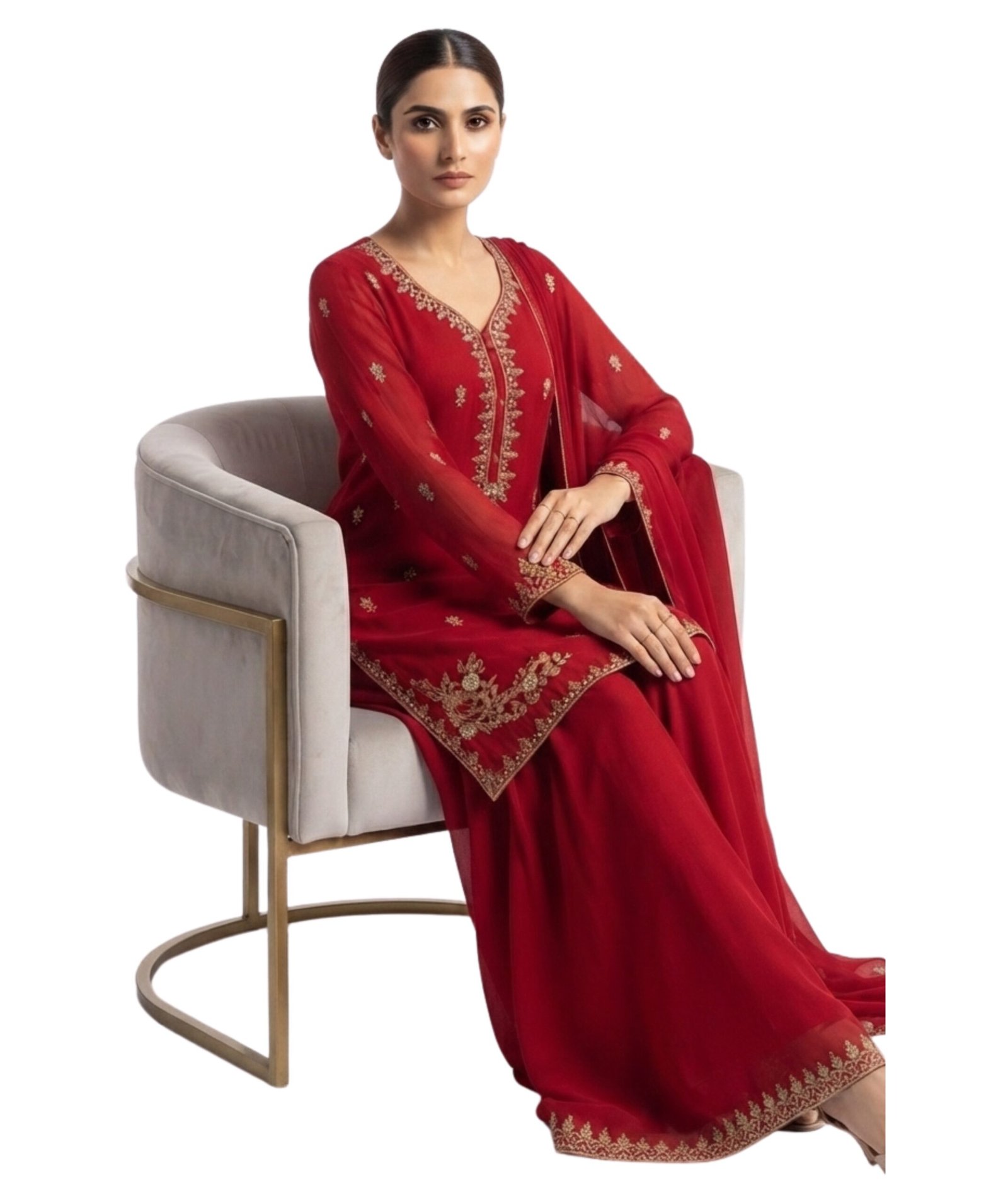 Women's Maroon Embroidered Straight Kurta Set - Image 3