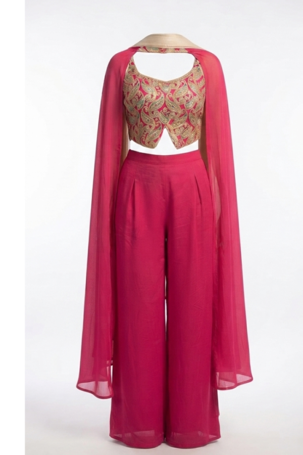 Embroidered Cape Top Palazzo Set
