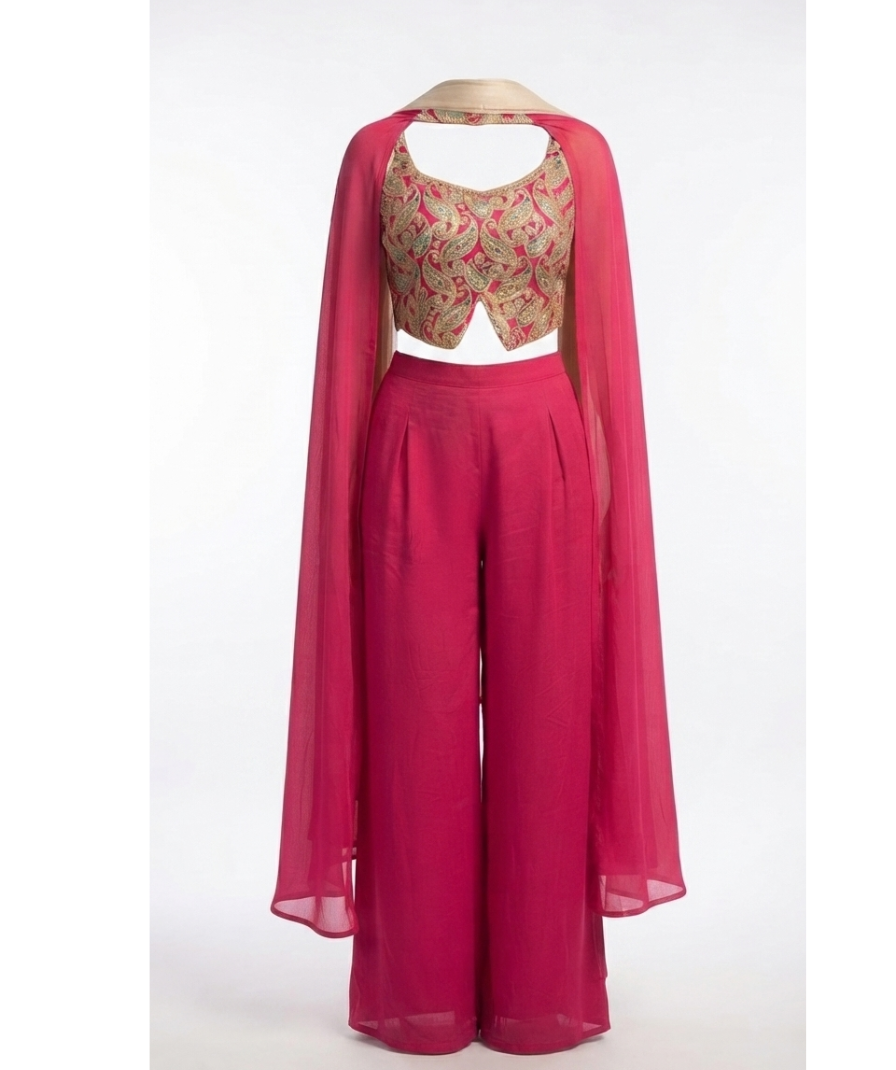 Embroidered Cape Top Palazzo Set - Image 2