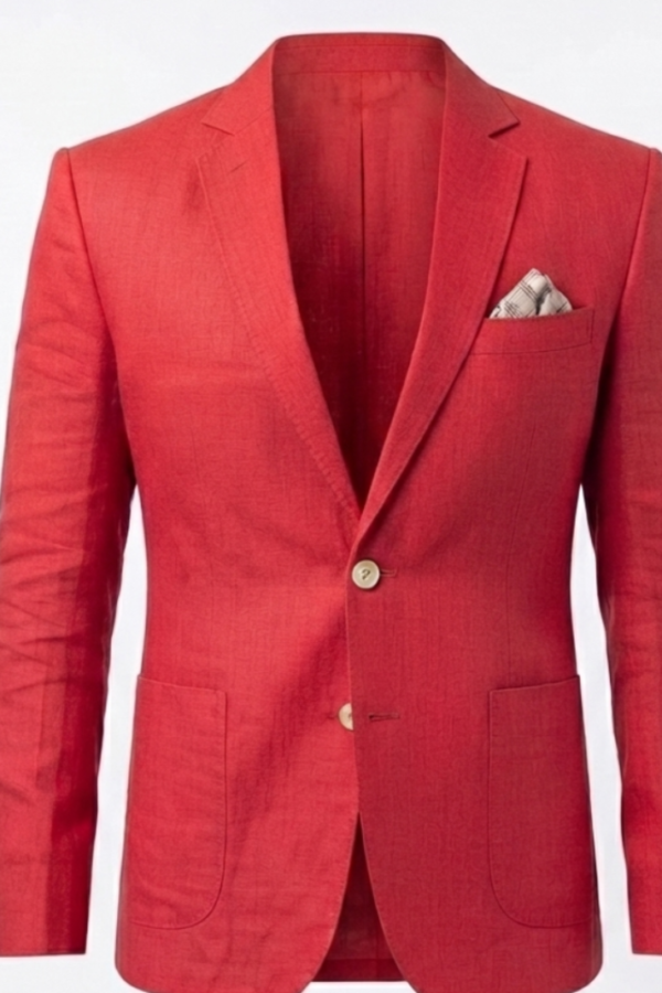 Men's Red Solid Single-Breasted Blazer with Notch Lapel and Full Sleeves