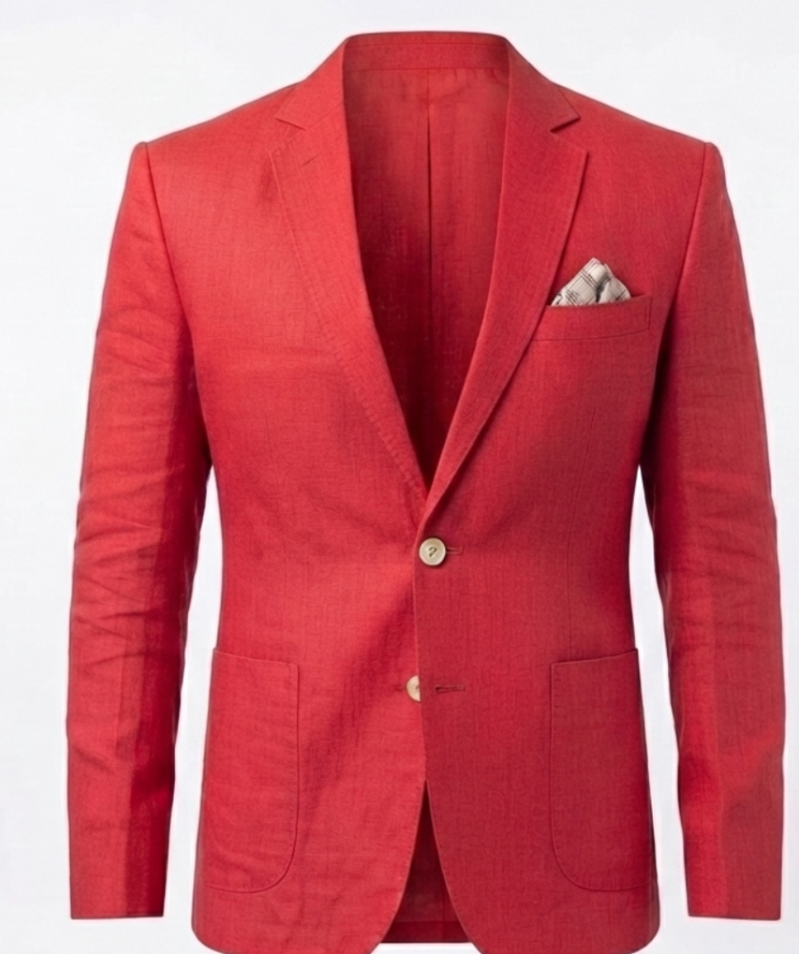 Men's Red Solid Single-Breasted Blazer with Notch Lapel and Full Sleeves - Image 2