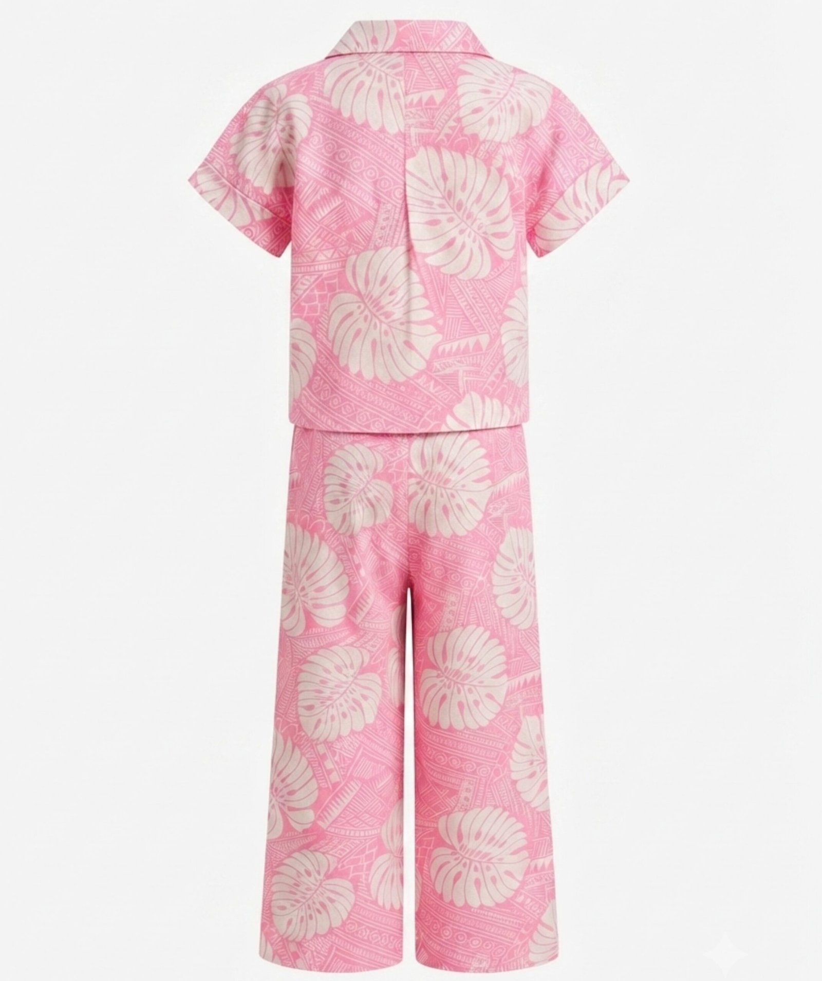 Girls Pink Tropical Leaf Printed Co-Ord Set - Image 4