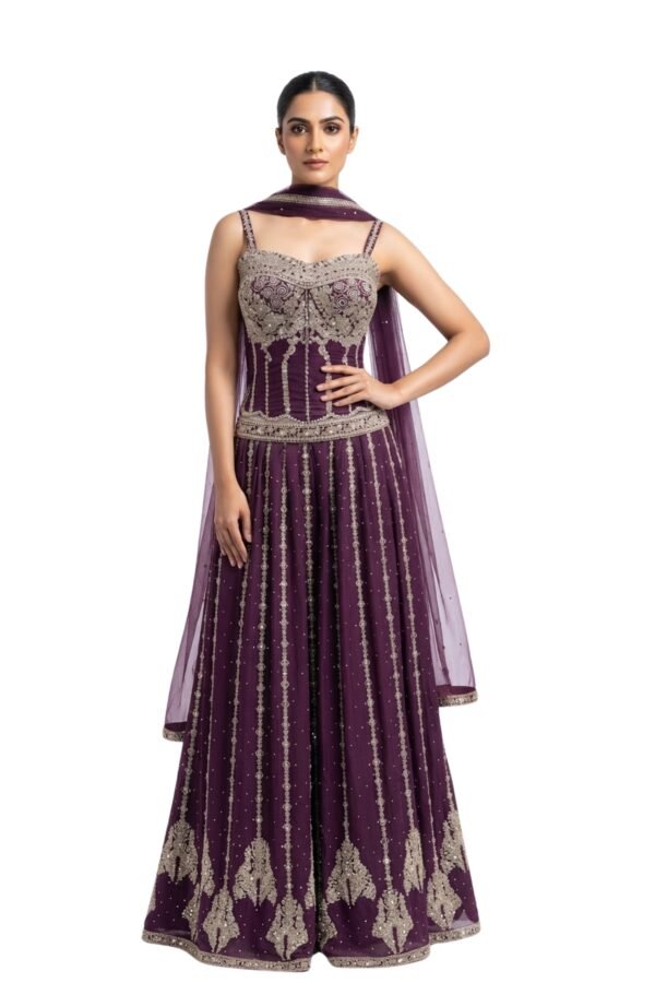 Deep Purple Embroidered Ethnic Lehenga Set with Dupatta