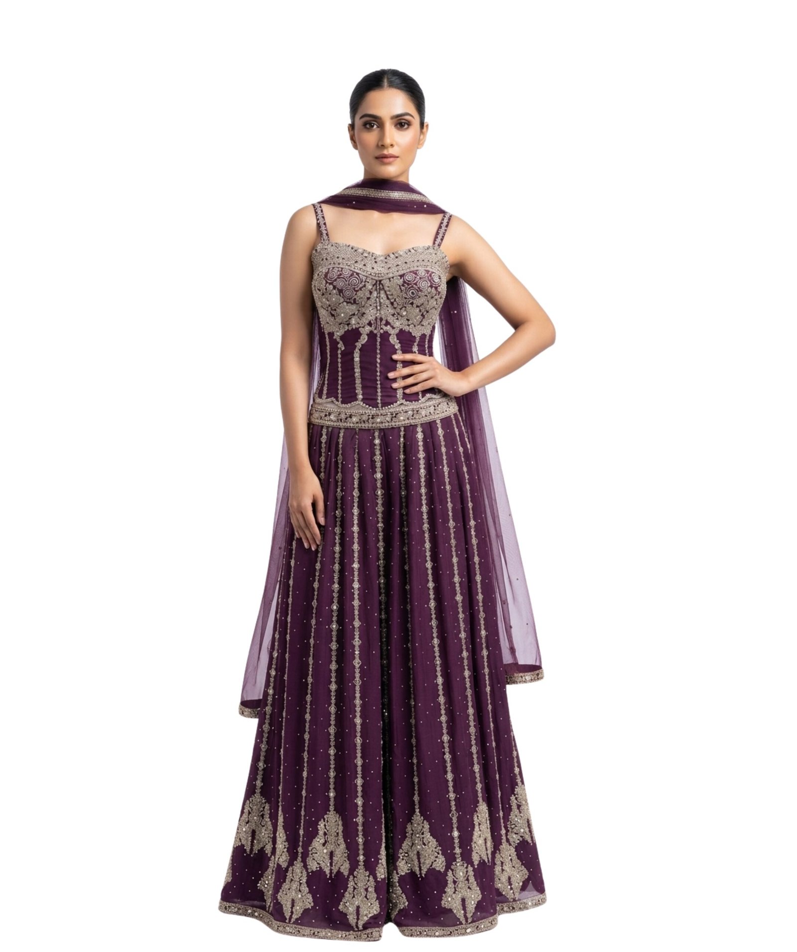 Deep Purple Embroidered Ethnic Lehenga Set with Dupatta