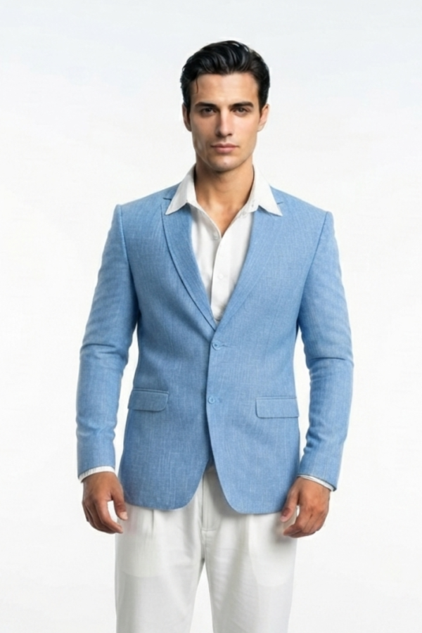 Men's Sky Blue Solid Formal Blazer with Full Sleeves and Notch Lapel