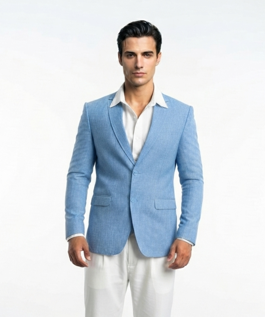 Men's Sky Blue Solid Formal Blazer with Full Sleeves and Notch Lapel