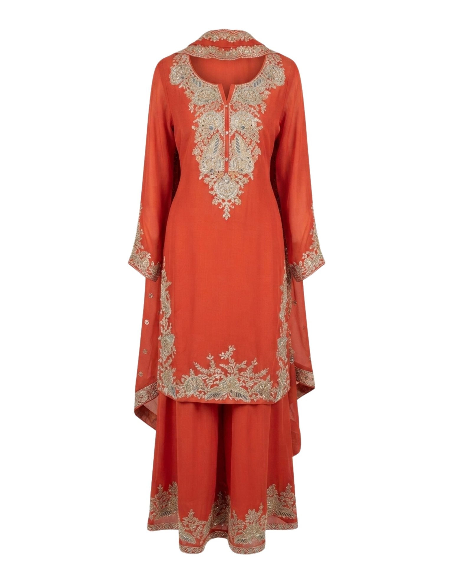 Women's Rust Embroidered Kurta & Wide-Leg Palazzo Set - Image 2