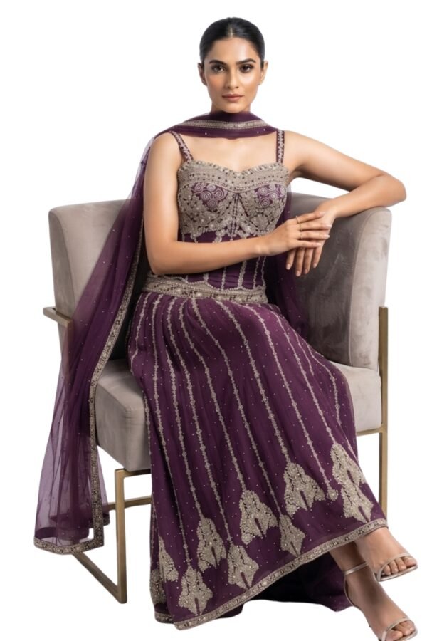 Deep Purple Embroidered Ethnic Lehenga Set with Dupatta