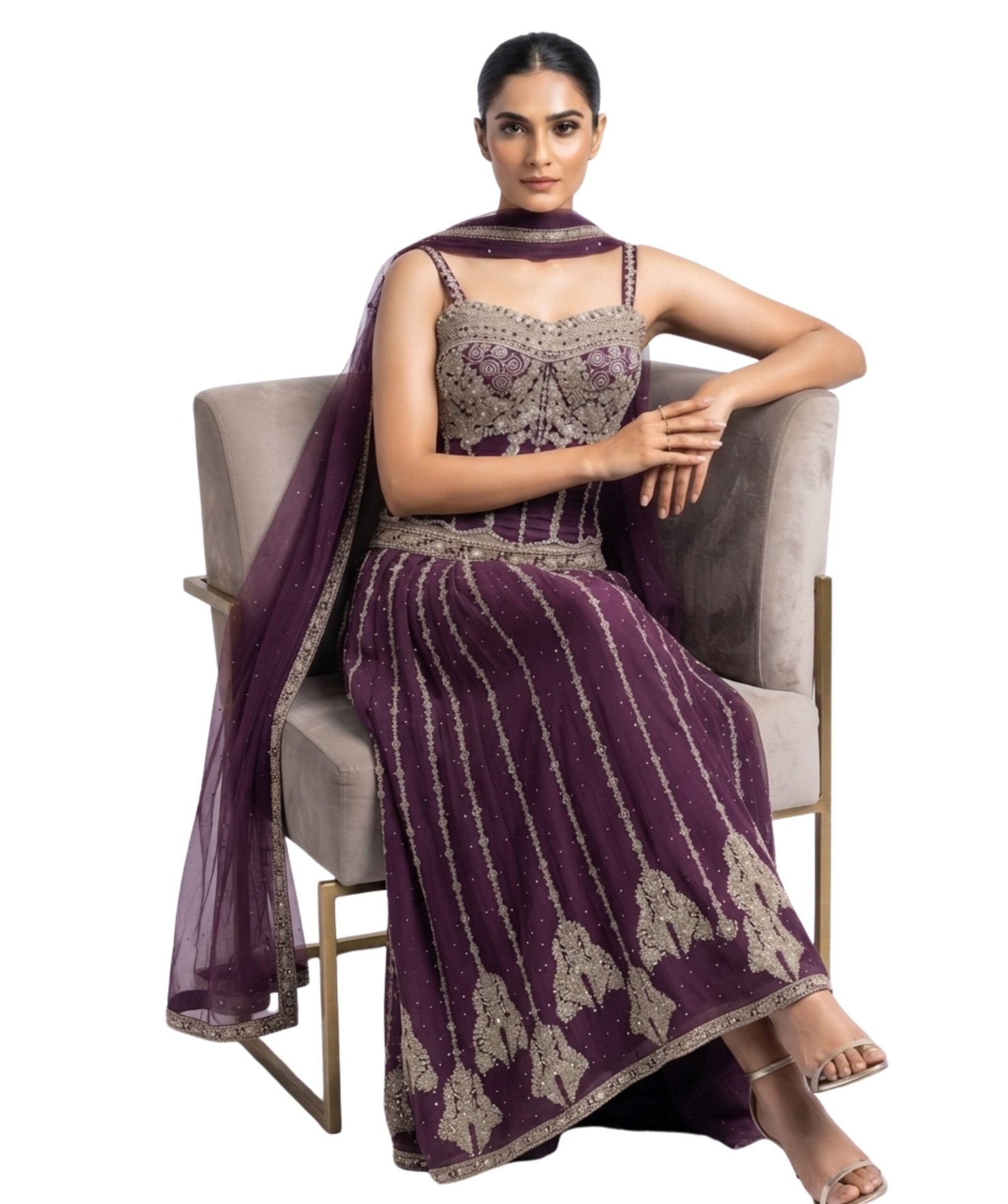 Deep Purple Embroidered Ethnic Lehenga Set with Dupatta - Image 2