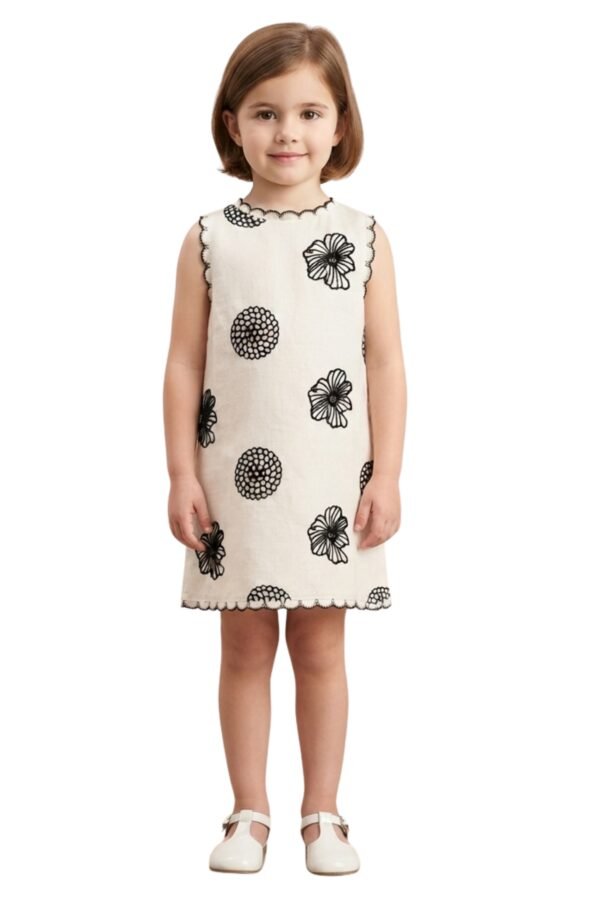 Girls Off-White & Black Floral Print Shift Dress