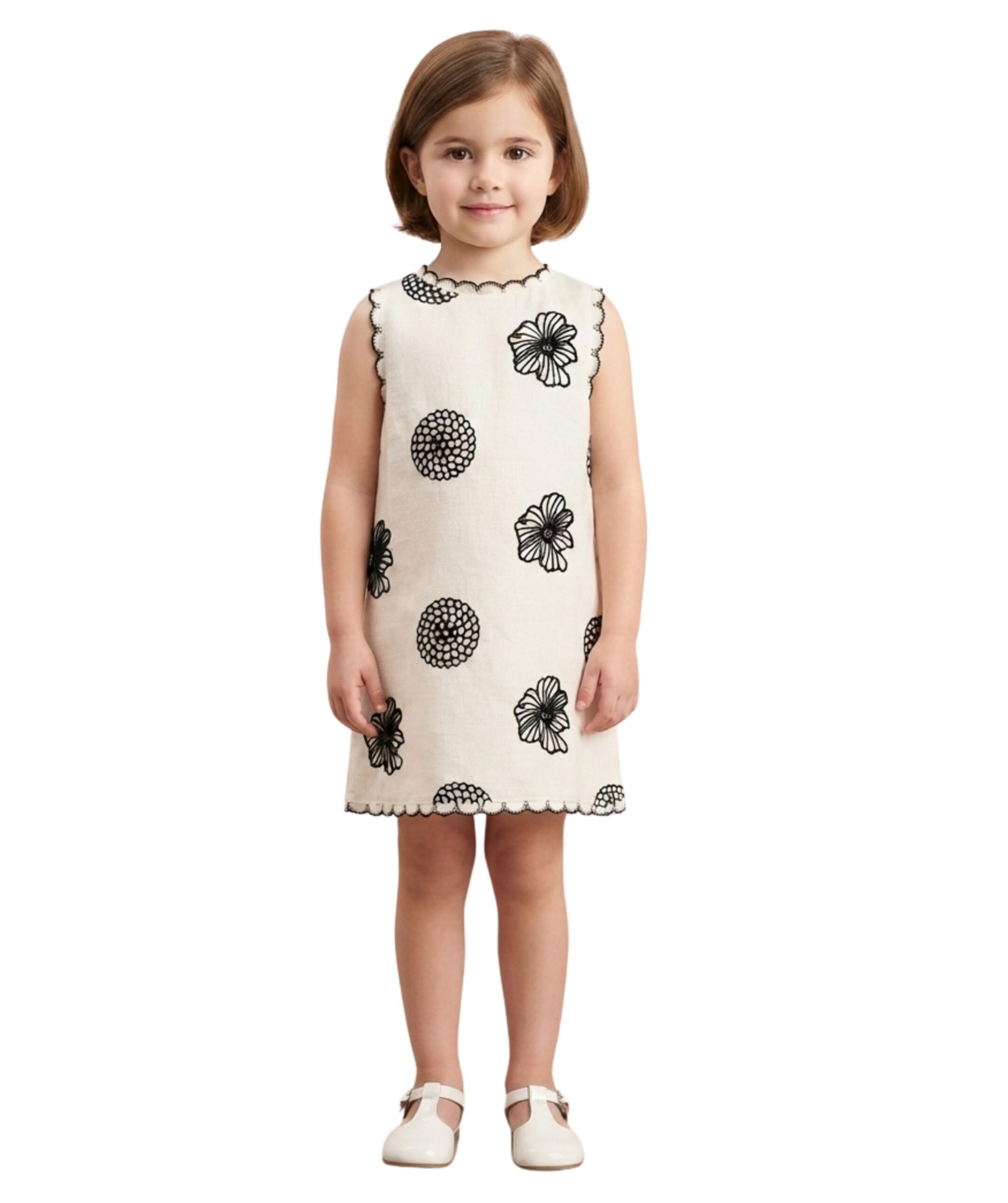 Girls Off-White & Black Floral Print Shift Dress
