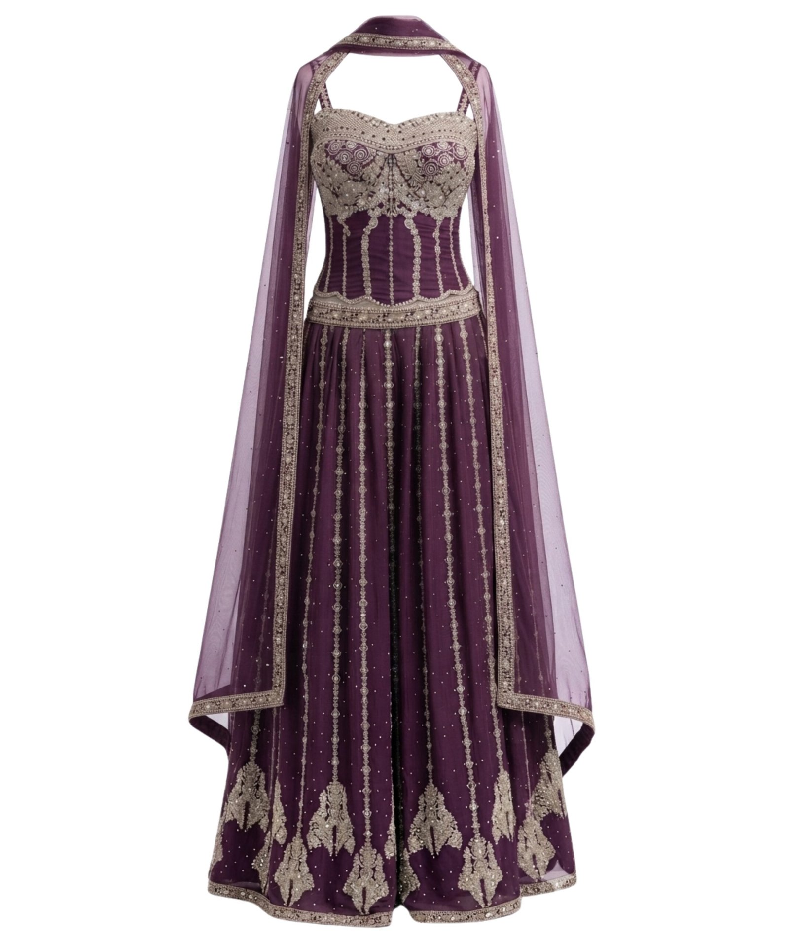 Deep Purple Embroidered Ethnic Lehenga Set with Dupatta - Image 3