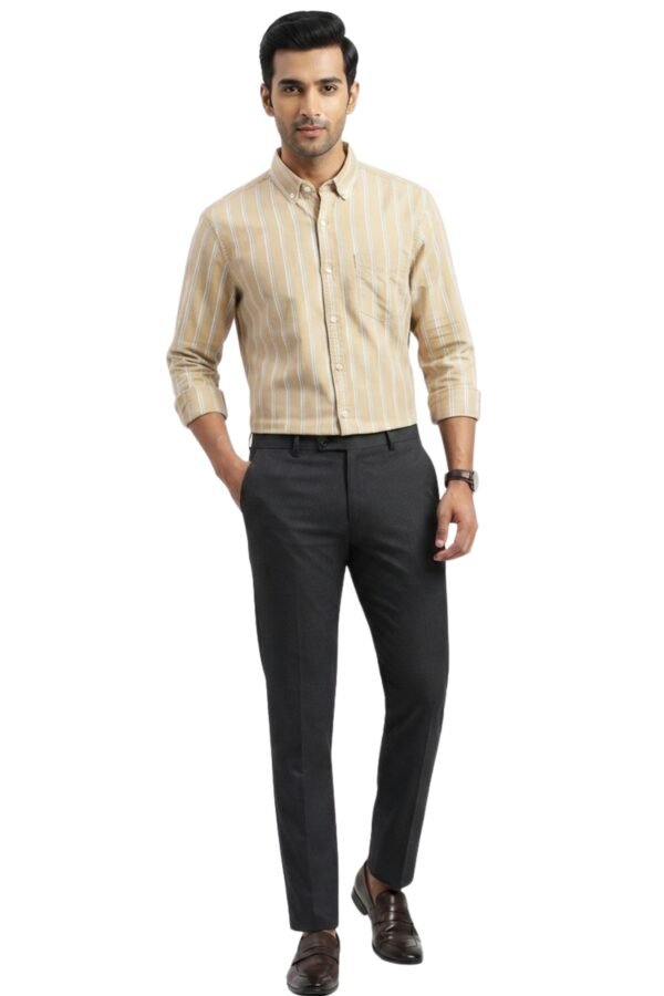 Men's Beige Vertical Striped Casual Shirt