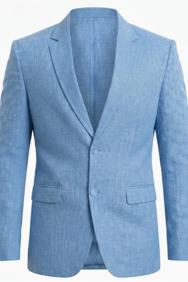 Men's Sky Blue Solid Formal Blazer with Full Sleeves and Notch Lapel